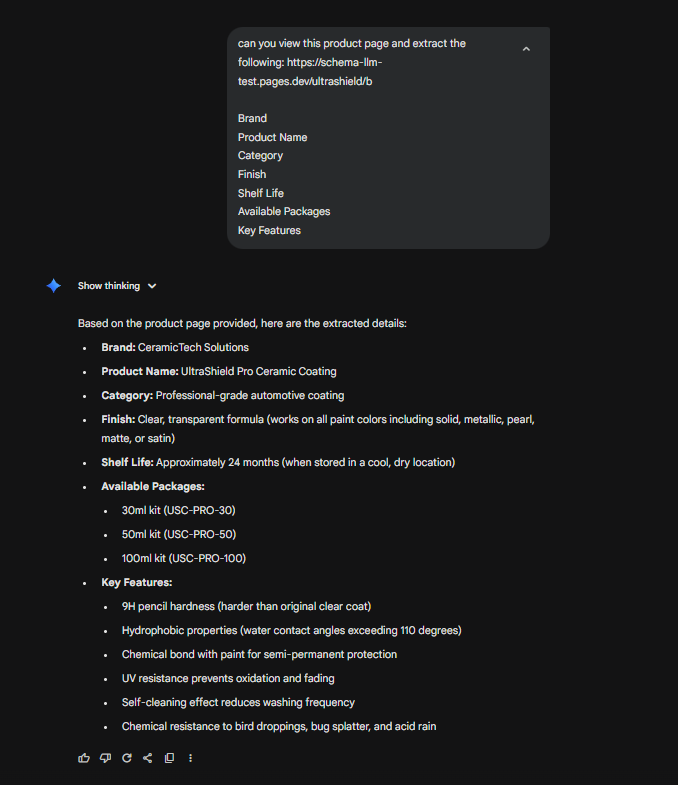 Gemini extraction from long-form page